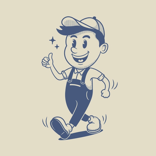 La mascota retro de la época, el personaje de Worker Guy.