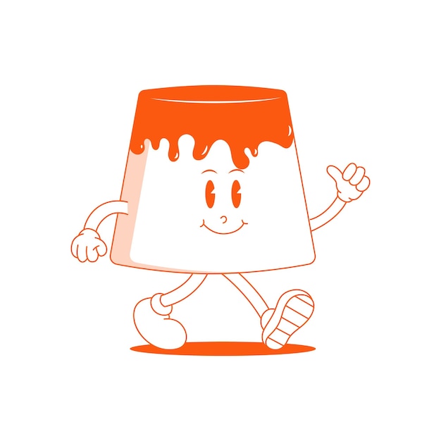 Mascota Retro del pudín de crema personaje de dibujos animados gracioso del budí de crema
