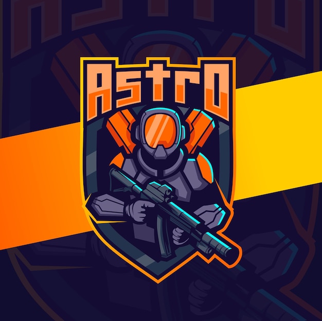 Mascota robot astronauta con diseño de logotipo de esport de armas