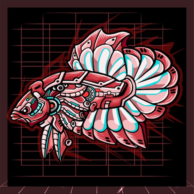 Mascota robot mecha pez Betta. diseño de logo de esport