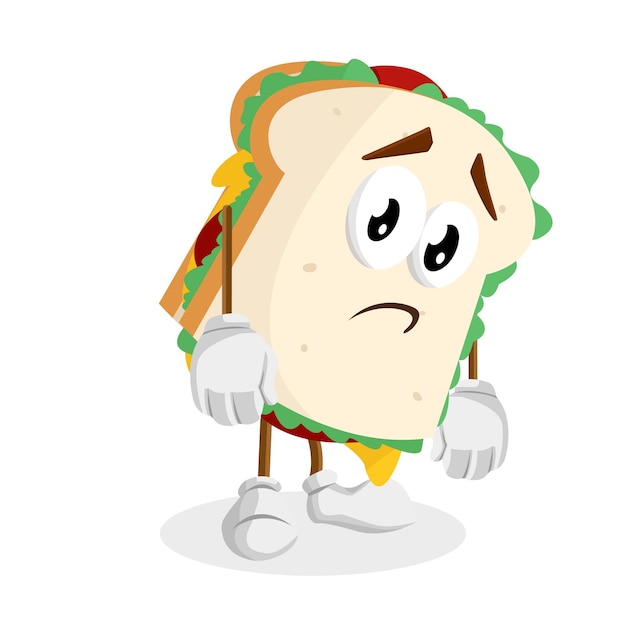La mascota del sándwich tiene una postura triste.