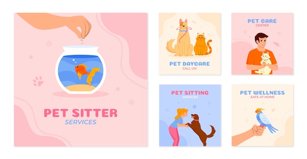 Vector mascota sentada dibujada a mano publicaciones de instagram