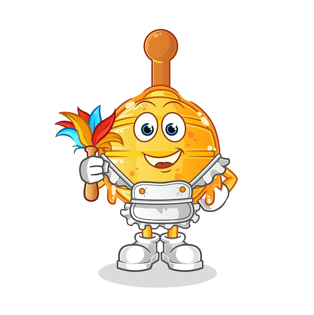 Mascota de sirvienta cucharón de miel de madera. vector de dibujos animados