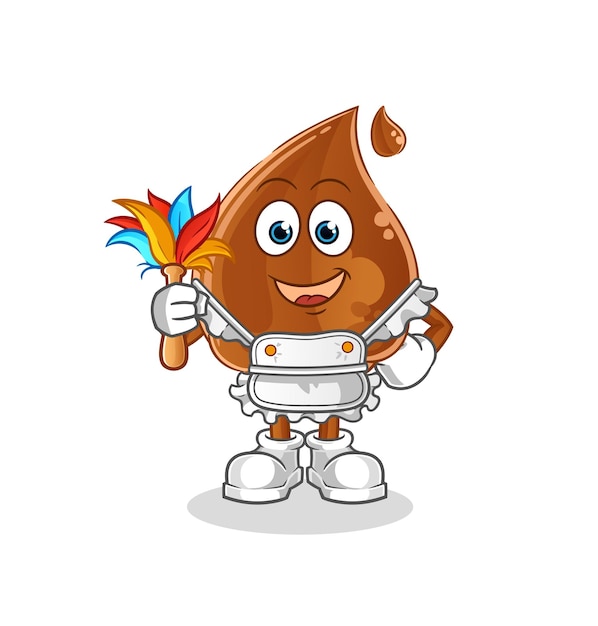 Mascota de sirvienta de gota de chocolate. vector de dibujos animados