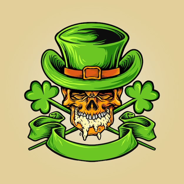 Mascota de skulll para las ilustraciones del día de la cerveza de san patricio