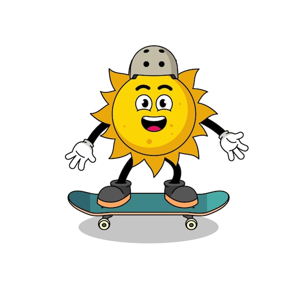 Mascota del sol jugando una patineta