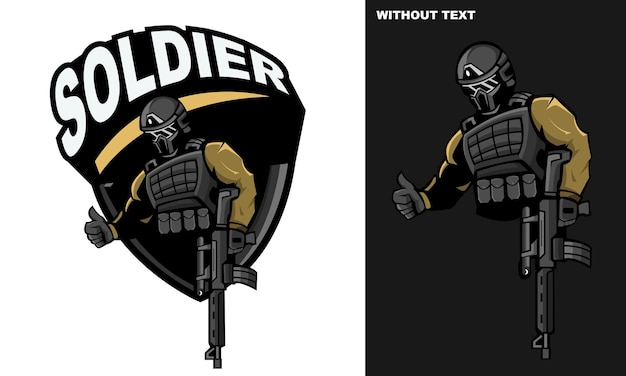MASCOTA DE SOLDADO PARA LA ILUSTRACIÓN DEL VECTOR DE LA PLANTILLA DEL LOGOTIPO DE ESPORT
