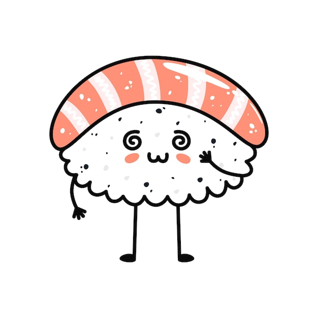 Mascota de sushi kawaii en estilo de dibujos animados Lindo nigiri con salmón para el menú