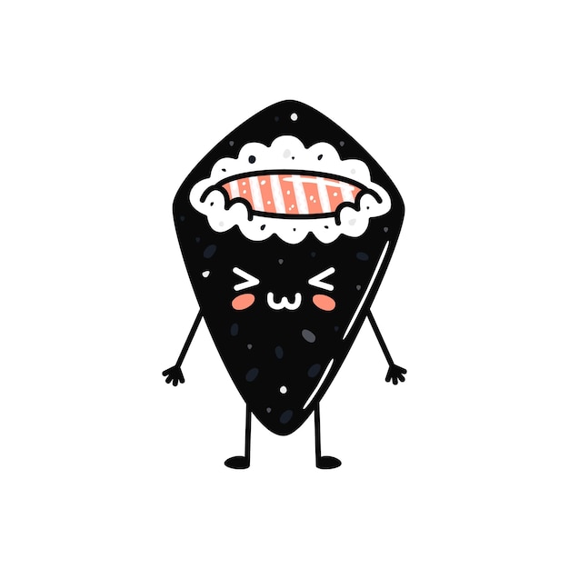 Mascota de sushi kawaii en estilo de dibujos animados Lindo temaki con salmón para el menú