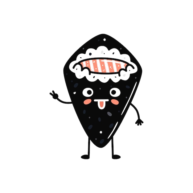 Mascota de sushi kawaii en estilo de dibujos animados Lindo temaki con salmón para el menú