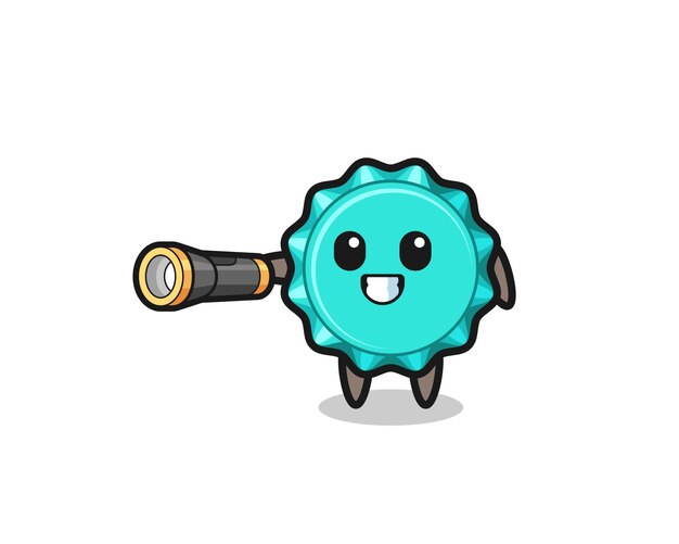 Mascota de tapa de botella con linterna, diseño lindo