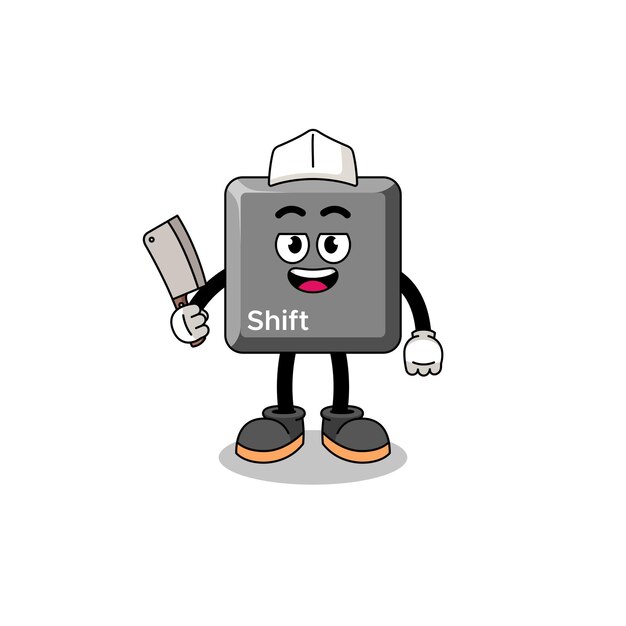 Mascota de la tecla shift del teclado como carnicero