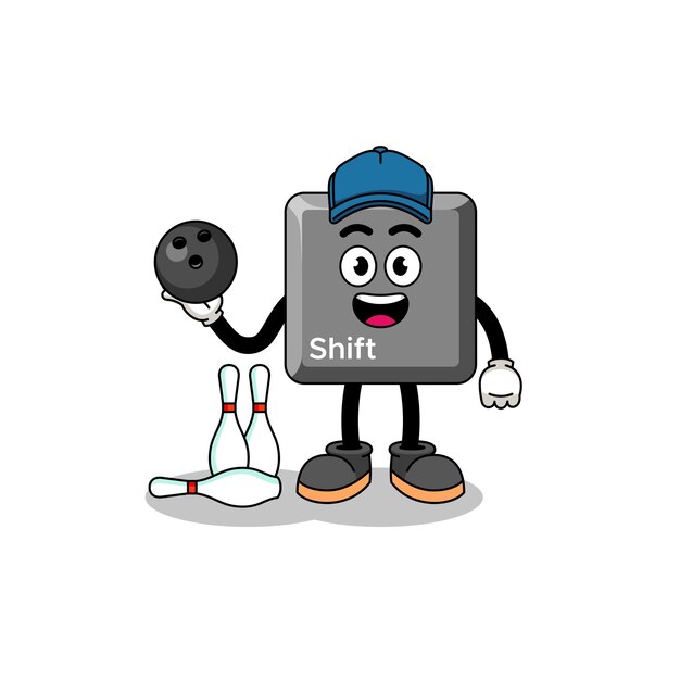 Mascota de la tecla shift del teclado como jugador de bolos