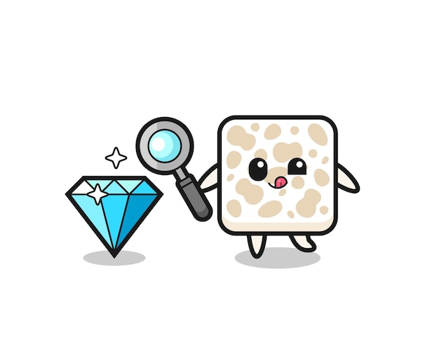 La mascota de Tempeh está comprobando la autenticidad de un diamante