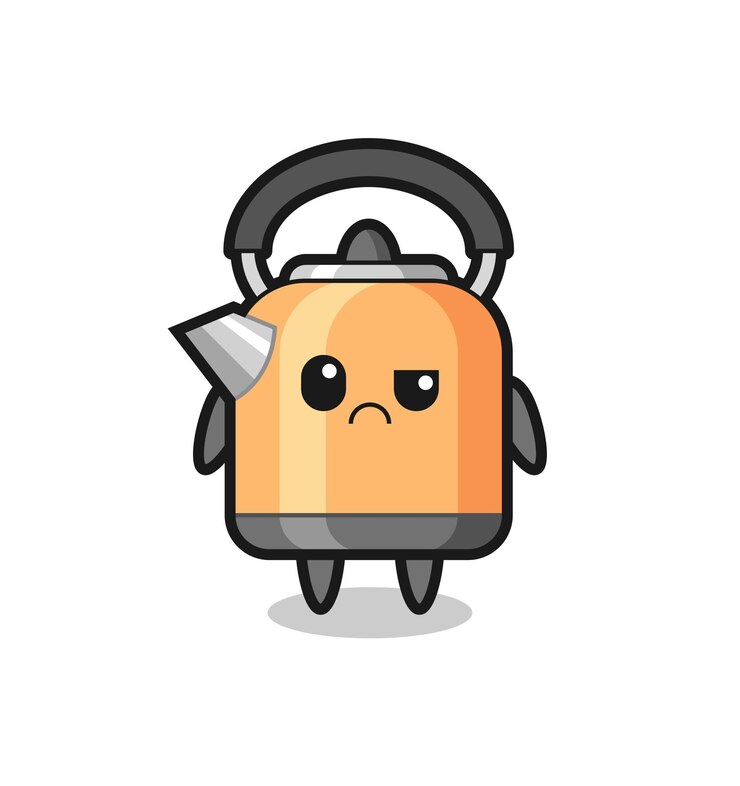 Vector la mascota de la tetera con diseño de estilo lindo de cara escéptica para el elemento del logotipo de la etiqueta de la camiseta