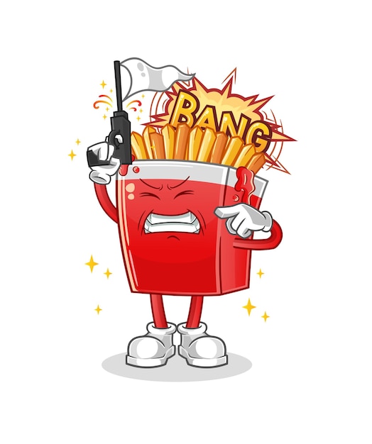 Mascota del tiro de advertencia de las patatas fritas. vector de dibujos animados
