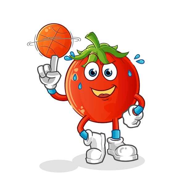 Mascota de tomate jugando baloncesto