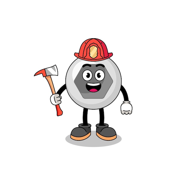 La mascota del tornillo hexagonal es un bombero de dibujos animados.