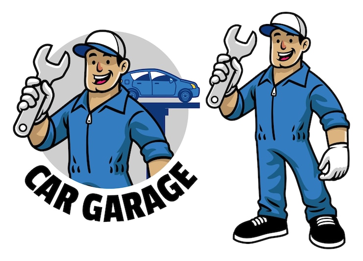 Vector mascota de trabajador mecánico de coche de dibujos animados