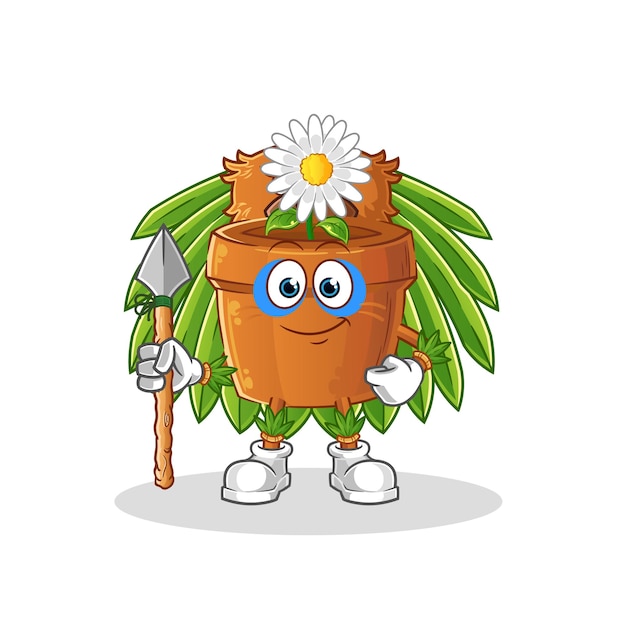Mascota tribal del hombre de la maceta. vector de dibujos animados