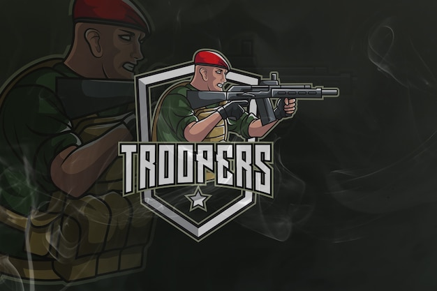 Vector mascota de troopers gaming army y logotipo de esport