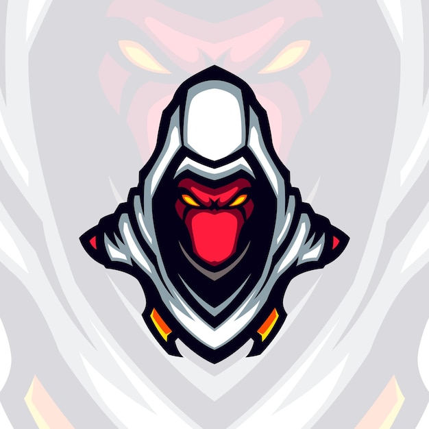 Mascota de vector de avatar de juego de cara roja con capucha blanca 1