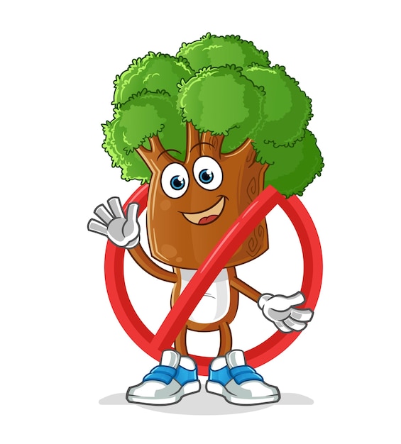 Mascota de vector de dibujos animados de prohibición de dibujos animados de cabeza de árbol