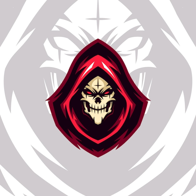 mascota del vector del juego del asesino del cráneo del no-muerto encapuchado rojo