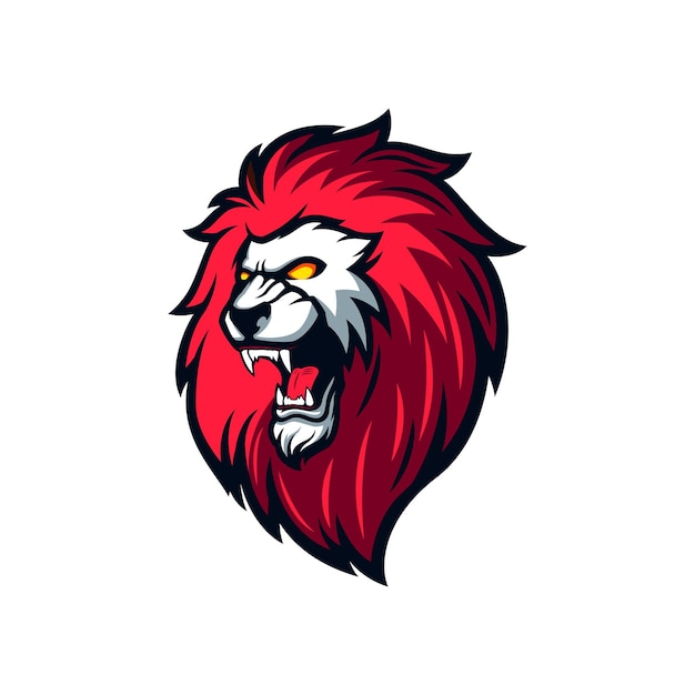 mascota de vector de león de pelo rojo rugiente