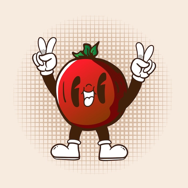 Mascota Verduras Personajes de dibujos animados divertidos Groovy hippie 70s Paquete de pegatinas
