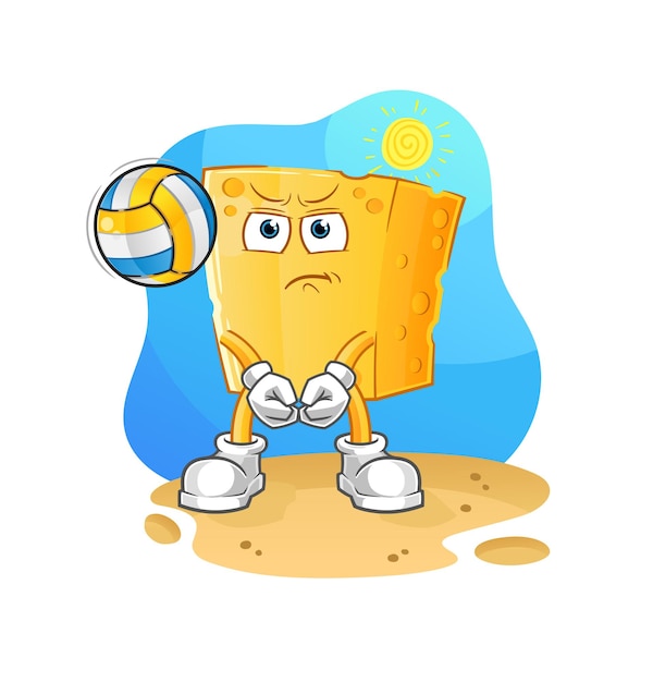Mascota de voleibol de juego de queso. vector de dibujos animados