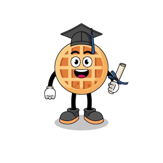 Mascota de waffle circular con pose de graduación