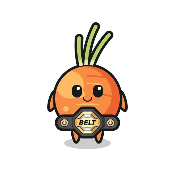 La mascota de zanahoria de luchador de MMA con un cinturón, diseño de estilo lindo para camiseta, pegatina, elemento de logotipo