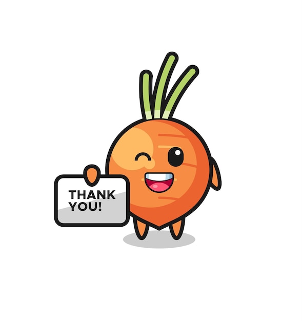 La mascota de la zanahoria sosteniendo una pancarta que dice gracias, diseño de estilo lindo para camiseta, pegatina, elemento de logotipo