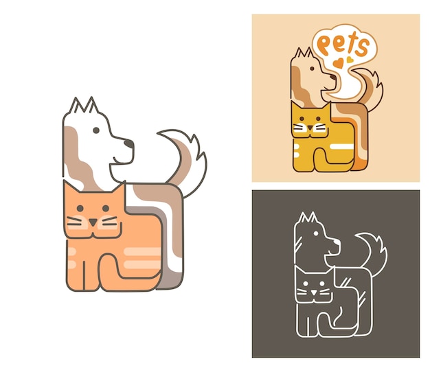 Mascotas de dibujos animados lindo logotipo de diseño simple de perros y gatos logotipo de color de la clínica veterinaria