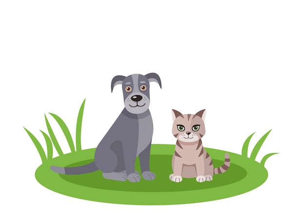 Mascotas Ilustración de icono vectorial de gato y perro silueta de perro y gato en fondo blanco eps