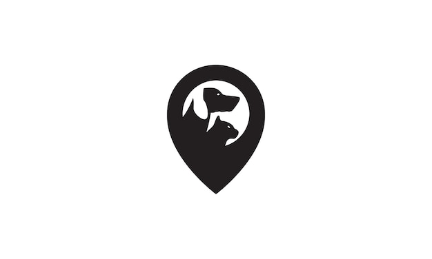 Mascotas perro gato con pin mapa ubicación logotipo símbolo icono vector gráfico diseño ilustración