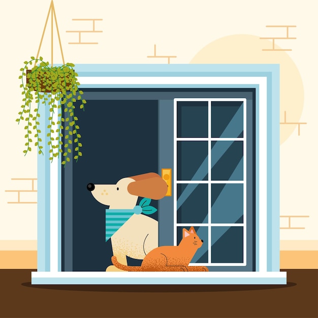 Vector mascotas en personajes de la casa de la ventana.