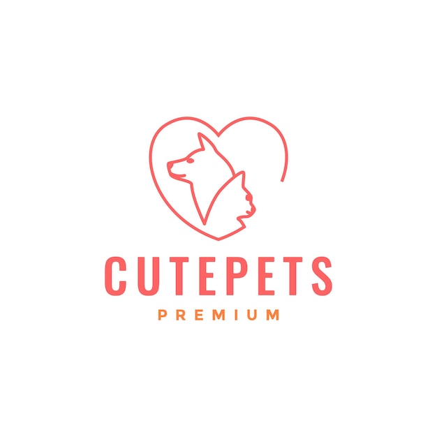 Mascotas vida amigo gato perro amor hogar línea arte mínimo logotipo diseño vector
