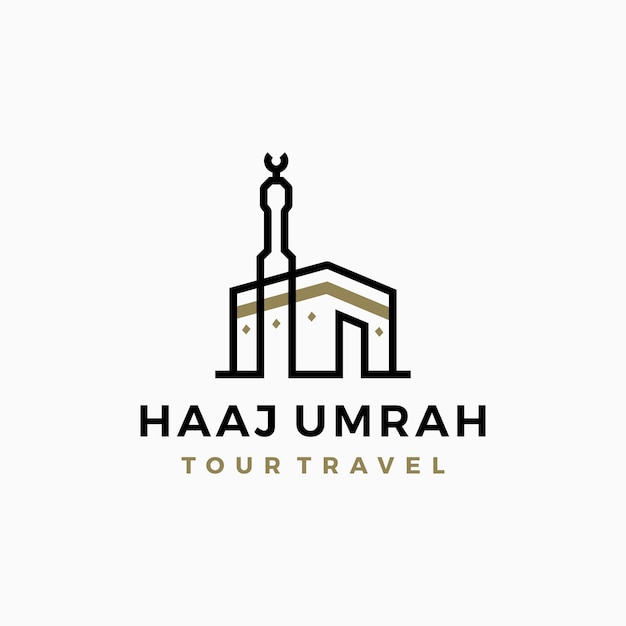 Masjidil haram kaaba hajj umrah tour travel esquema logo vector icono ilustración