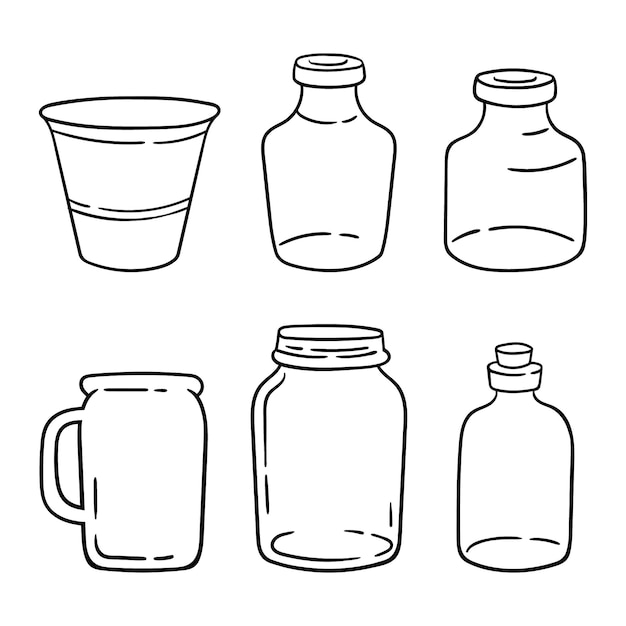 Vector mason cocina jar clipart paquete blanco y negro botellas de vidrio elementos aislados sobre fondo blanco