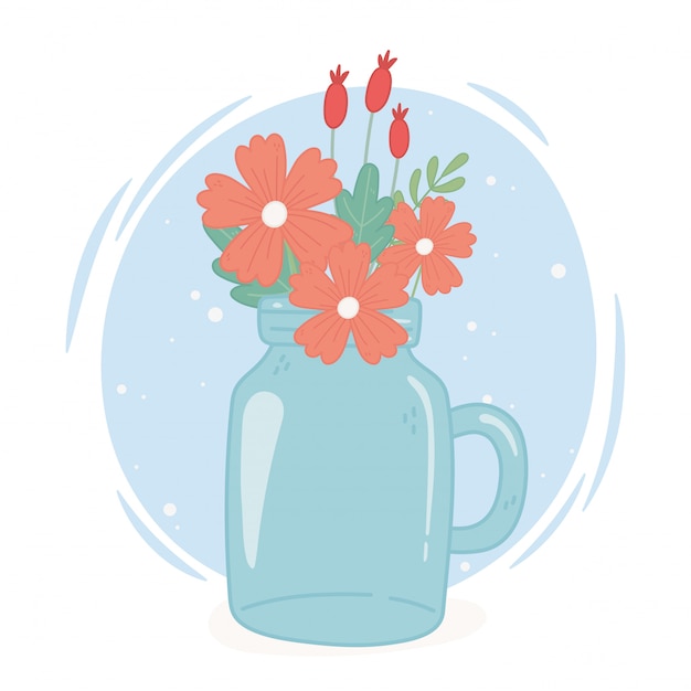 Vector mason jar flores decoracion con asa