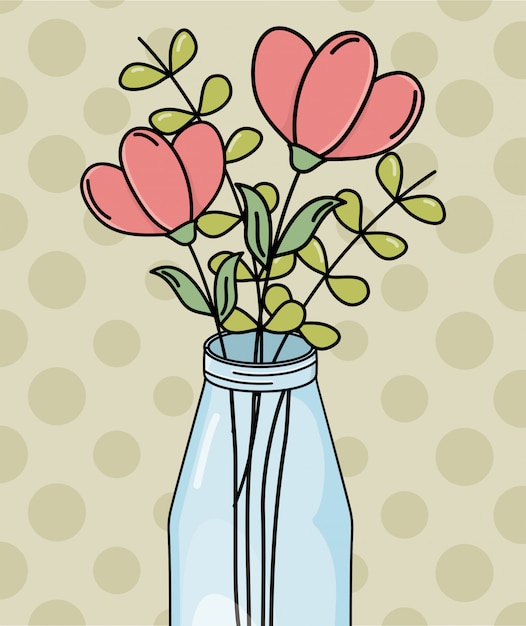 Vector mason jar flores follaje decoración puntos fondo