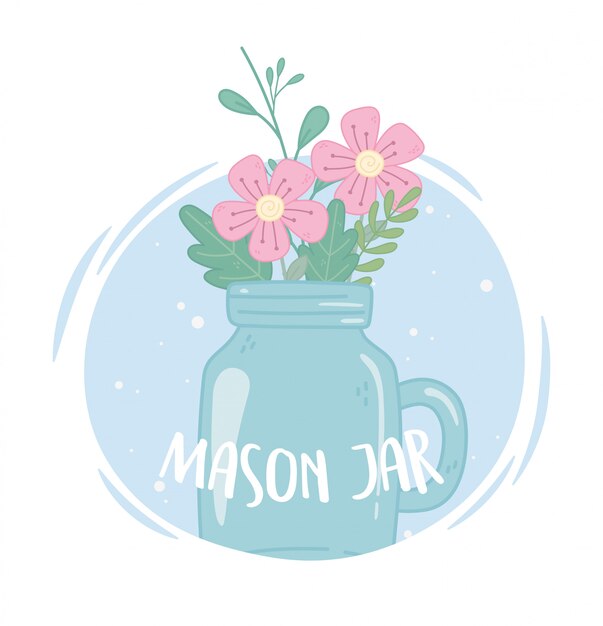 Mason jarra de vidrio con pétalos de flores