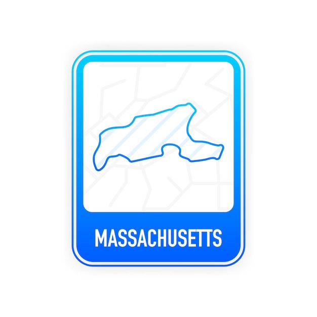Massachusetts - estado de ee.uu. línea de contorno en color blanco en señal azul. mapa de los estados unidos de américa. ilustración vectorial