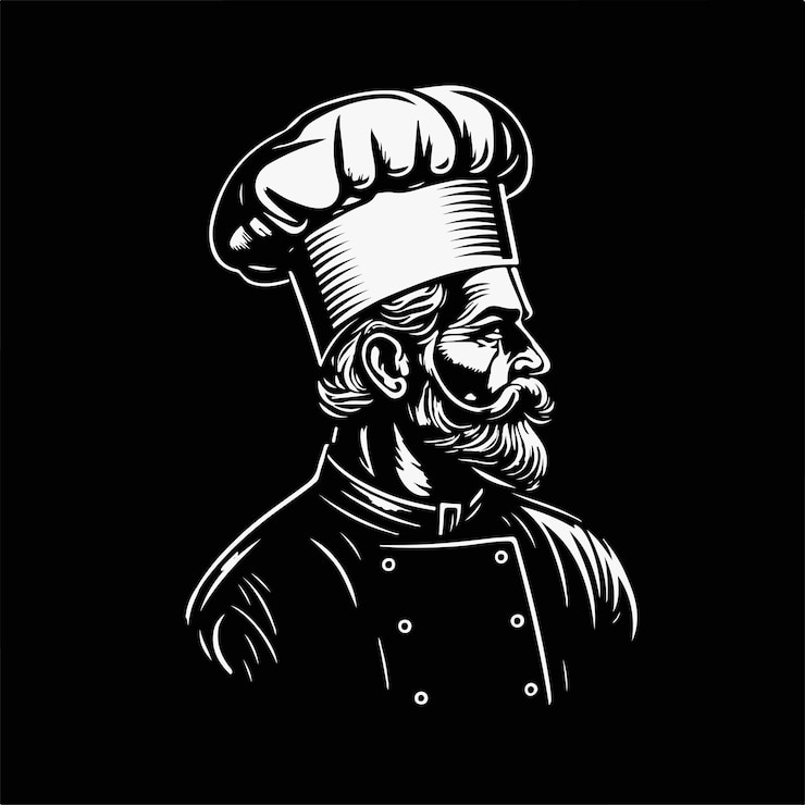 Vector master chef vintage tallado en madera línea arte silueta estilo restaurante logotipo de empresa