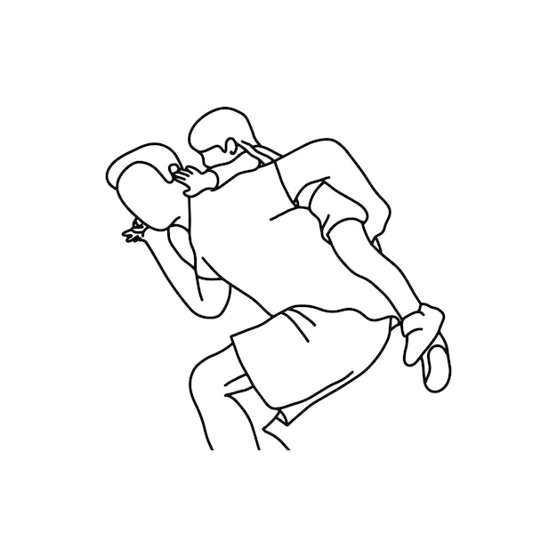 masterBG arte sonriente pareja deportiva con espalda de cerdo ilustración vectorial dibujada a mano aislada