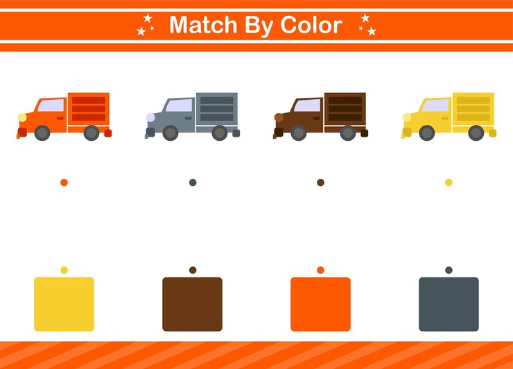 Vector match by color juego educativo para jardín de infantes y preescolar. hoja de trabajo del juego a juego para niños