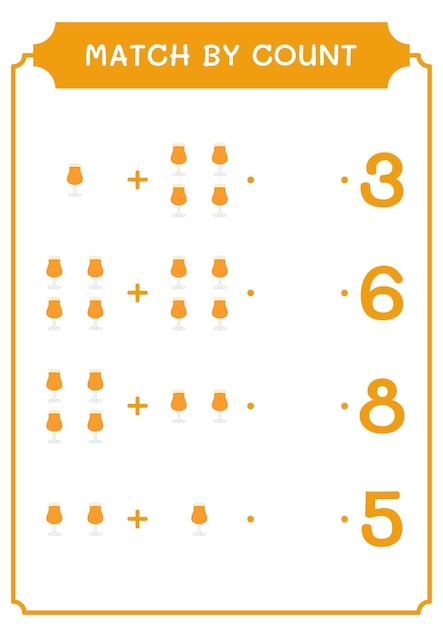 Match by count of Beer juego para niños Hoja de trabajo imprimible de ilustración vectorial