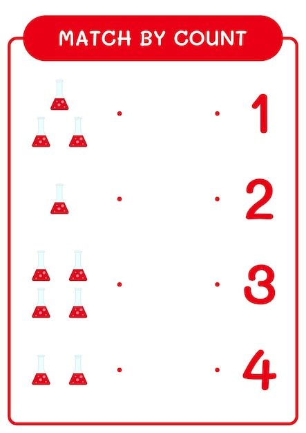 Match by count of Chemistry matraz juego para niños Hoja de trabajo imprimible de ilustración vectorial